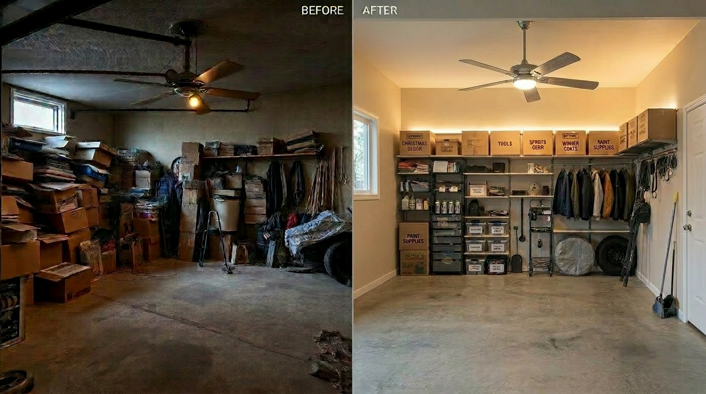 Before and after of a garage transformation